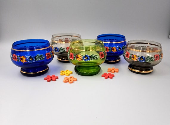 Vintage multicolored glasses Harlequin France flower pattern