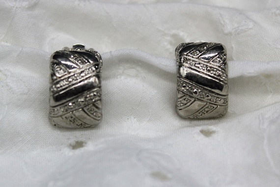 EARRINGS vintage clips silver metal rings