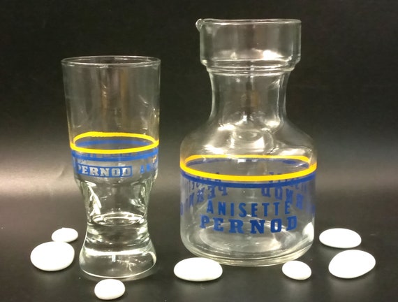 CARAFE anisette PERNOLD with its glass, French bistro carafe, Anis Apéritif publicity water carafe