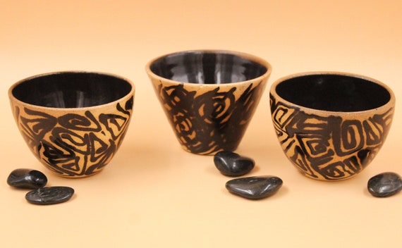 3 small handmade ceramic BOWLS, glazed stoneware bowl