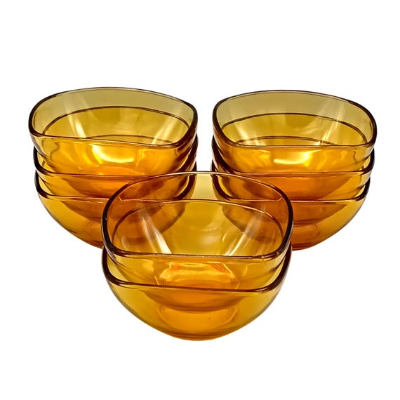 8 VERECO dessert bowls, amber glass, vintage France