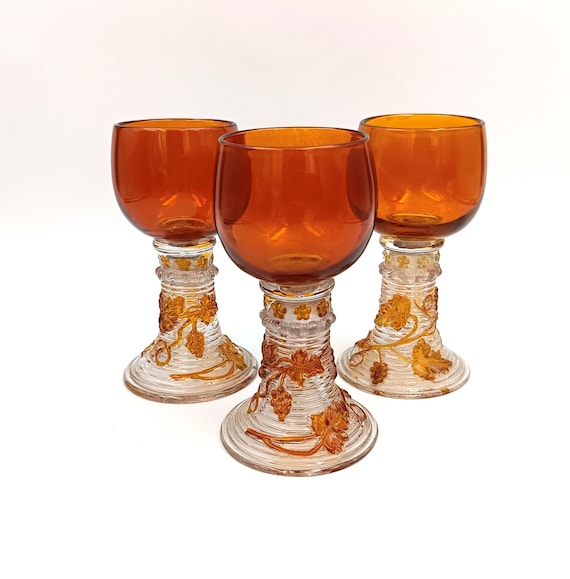 3 Vintage France Amber Clear French Port GLASSES