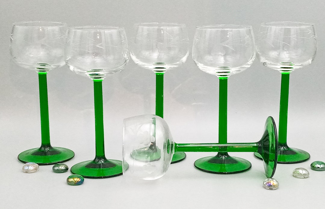 5 GLASSES Alsace France Green 1970 Alsace White Wine Stem Etsy