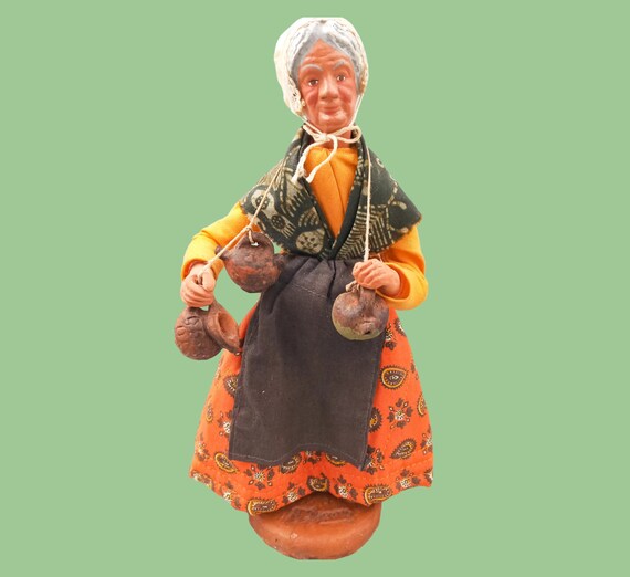 SANTON French woman carrying 3 terracotta jugs, Signed, Provence France