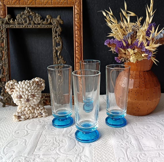 4 FLÛTES à champagne cavalier verre turquoise