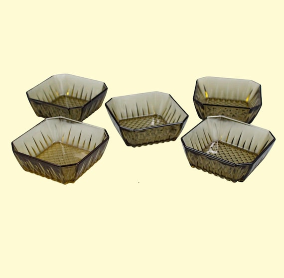 VINTAGE SMOKE MOULD GLASS DISHES set of 4 or 5, appetizer dishes, bowls