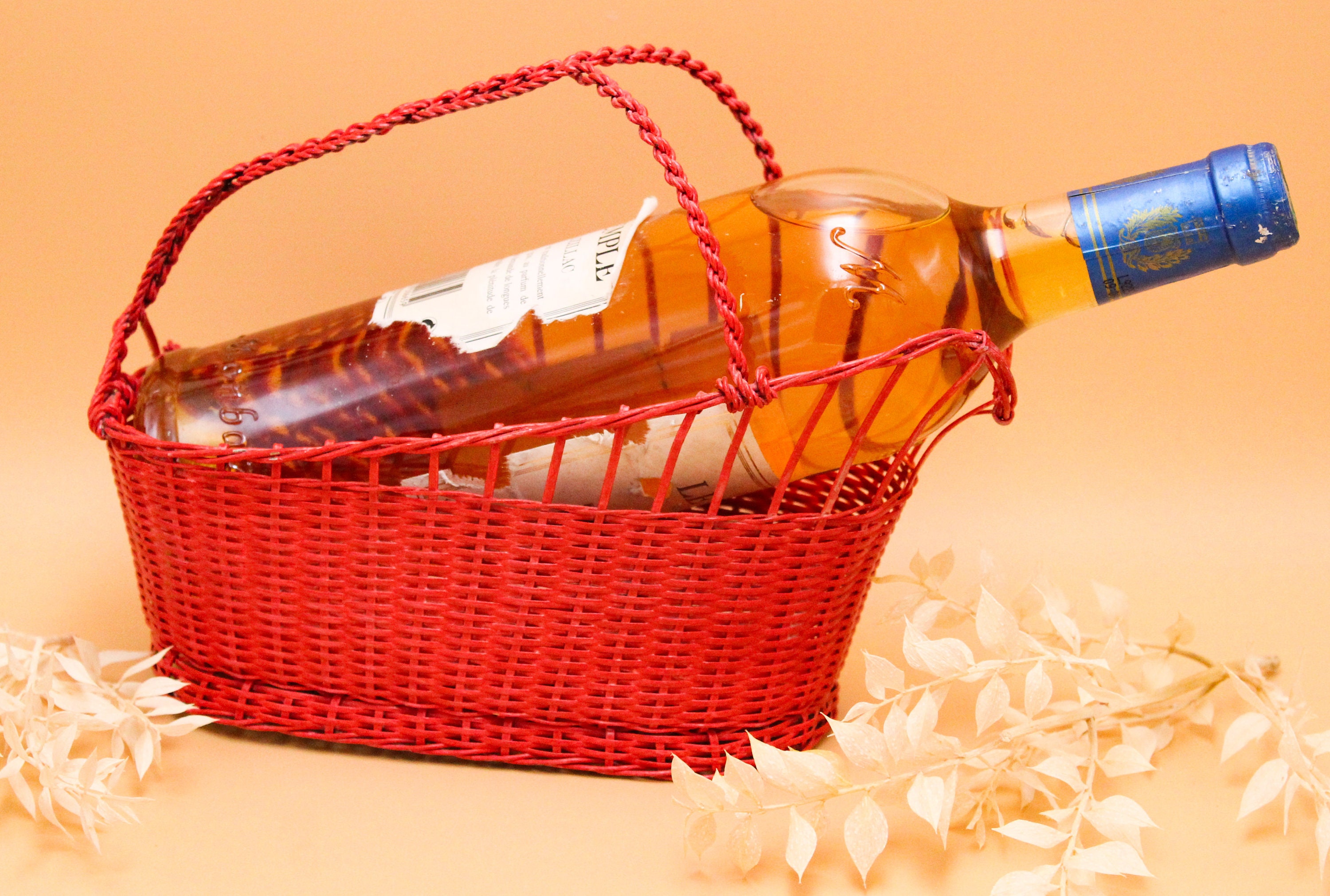 Panier à Bouteille Vintage en Métal Argenté Peint Rouge, Déco Pour Cuisine