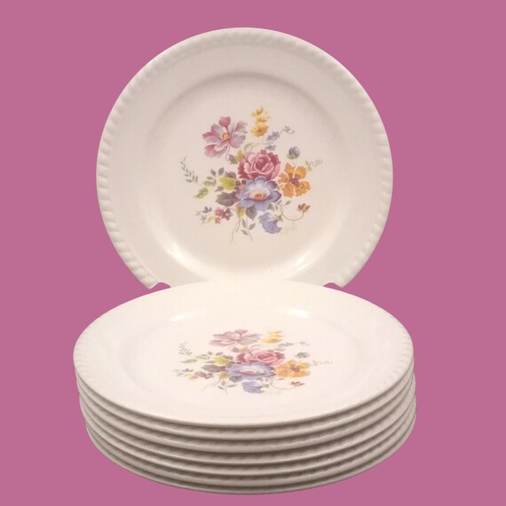 8 dessert PLATES old earthenware Keller and Guerin (K&G) Lunéville France flower bouquet pattern