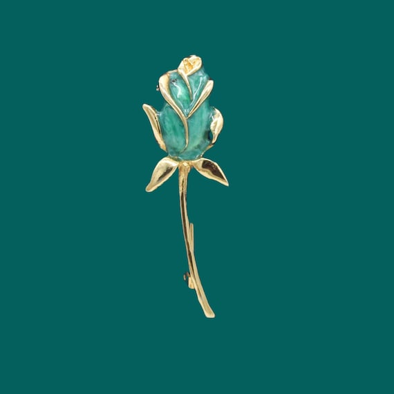 BROOCH flower pink pearly green enamel, Gift for women vintage