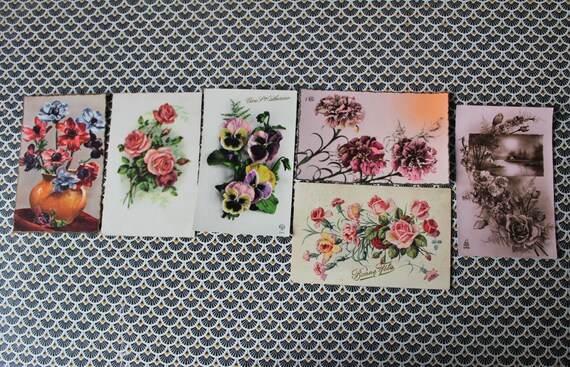 Lot of 6 old holiday postcards (Saint Catherine, Saint Nicholas, etc.) from the 1950s/60s, flowers (CP13)