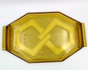 TRAY in molded glass Yellow art deco, vintage France
