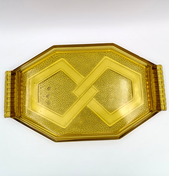 TRAY in molded glass Yellow art deco, vintage France