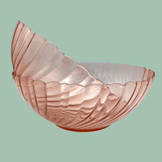 2 vintage pink glass SALAD BOWLS, rosaline