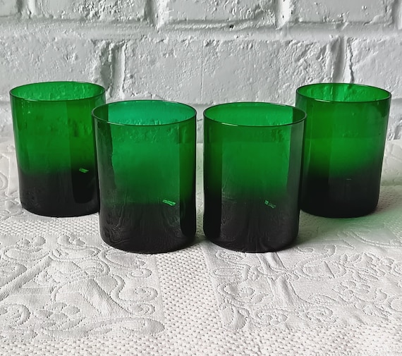 4 large vintage green glasses (33 cl) from France