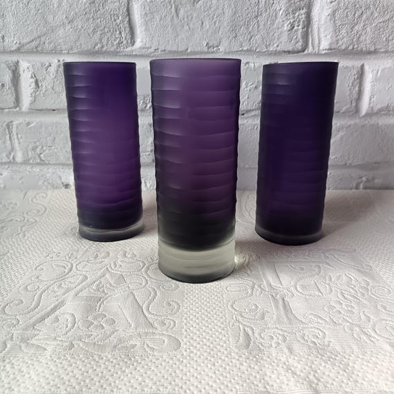 Set of 3 vintage plum-colored glass vases, France, Mikasa mouth-blown