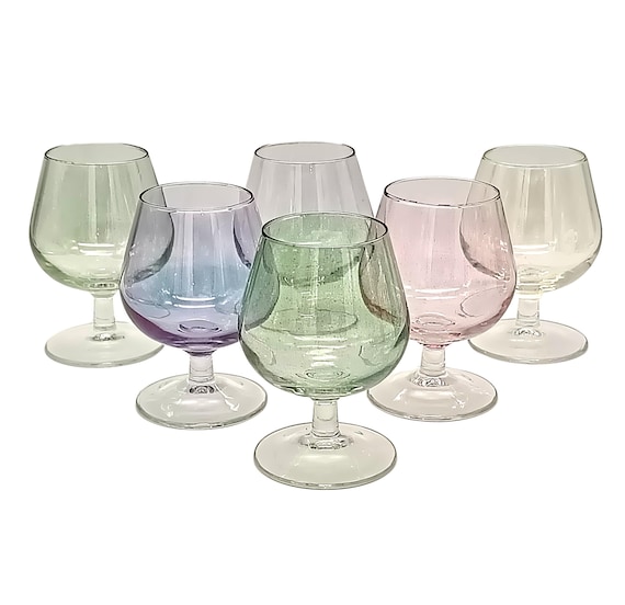 6 elegant vintage cognac GLASSES in multi-colored crystal Arlequin France