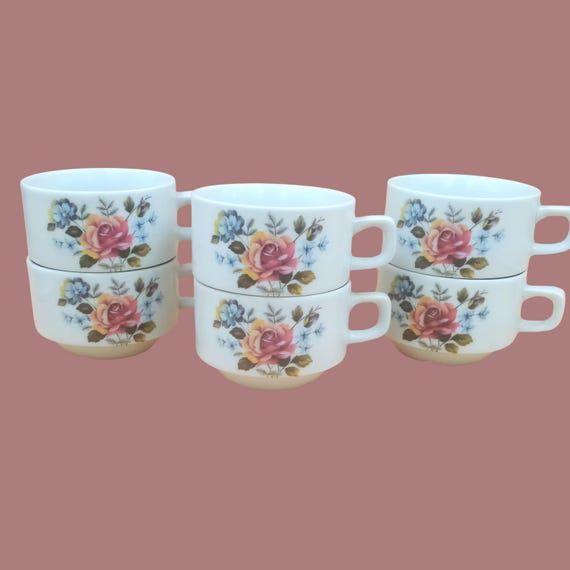 6 LARGE CUPS white porcelain BAREUTHER Waldsassen Bavaria Germany