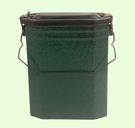 Vintage green and black speckled enamel metal canteen