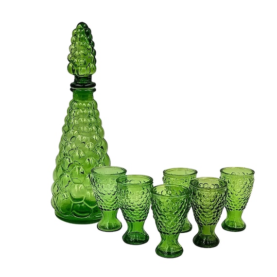 LIQUEUR SERVICE Empoli colored glass, vintage green CARAFE