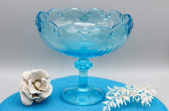Turquoise glass fruit bowl on a shabby base, pocket emptier, fruit bowl, serving tray