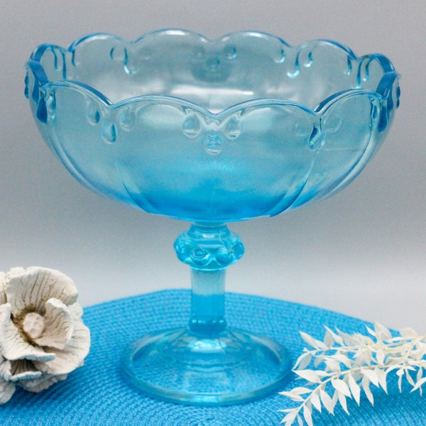 COMPOTIER en verre turquoise sur pied shabby, vide-poche, coupe fruits, serviteur