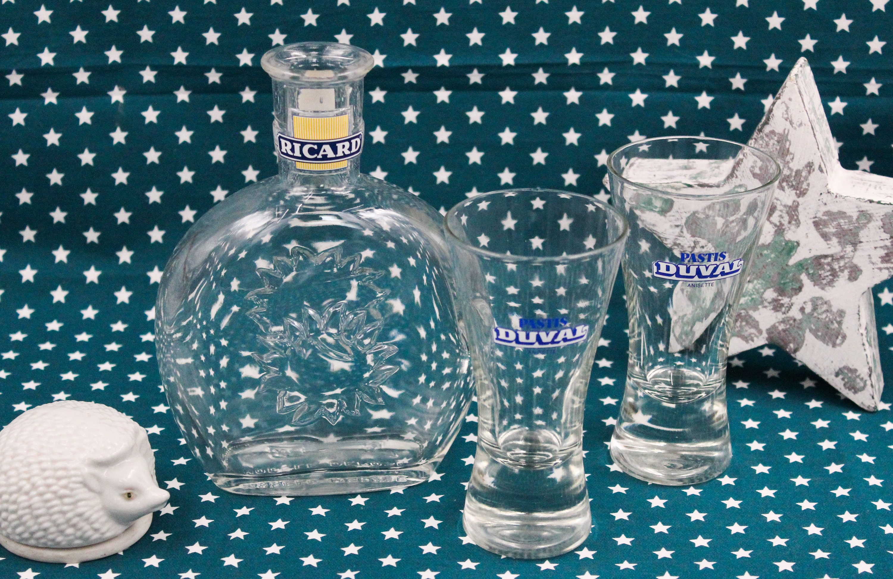 Ensemble de 3 Pièces Carafe Ricard et 2 Verres Duval