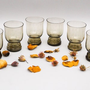 6 vintage smoked glass shot glasses