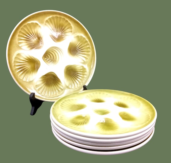 OYSTER PLATES Moulin des loups France earthenware, oyster plates