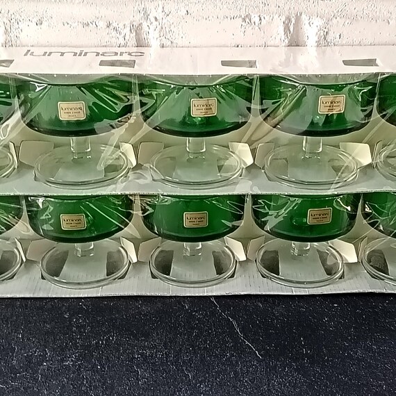 6 Emerald green footed bowls, Cavalier Luminarc France, vintage 70/80