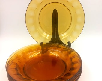 6 ASSIETTES creuses verre trempé ambre ARCOROC vintage
