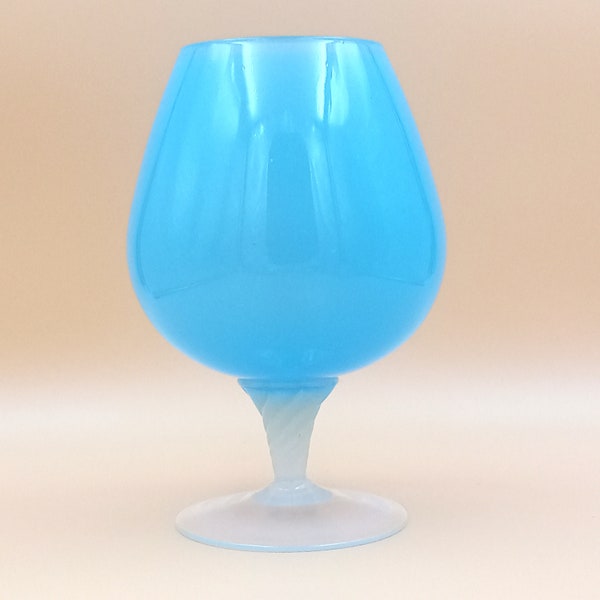 VERRE décoratif rétro piédestal opaline bleue, vase vintage, gobelet,  Vase en opale