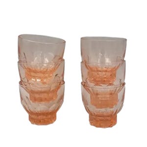 5 or 6 pink GLASSES 7.5 cl retro star foot in pink glass 1950, pink glass water glasses
