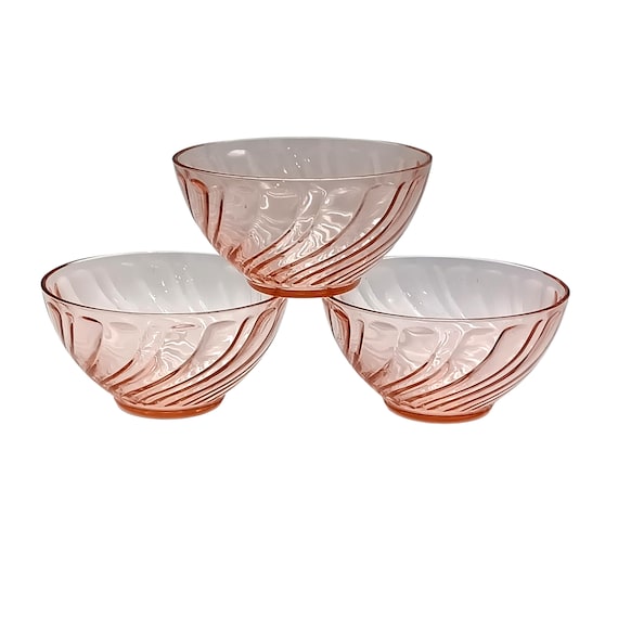 3 vintage pink glass bowls, rosaline Arcoroc France