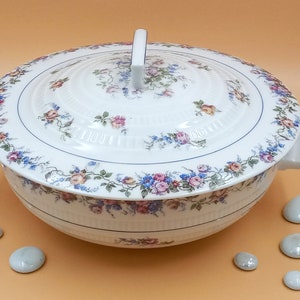 Porcelain soup tureen with vintage multicolored flower pattern NL Limoges porcelain
