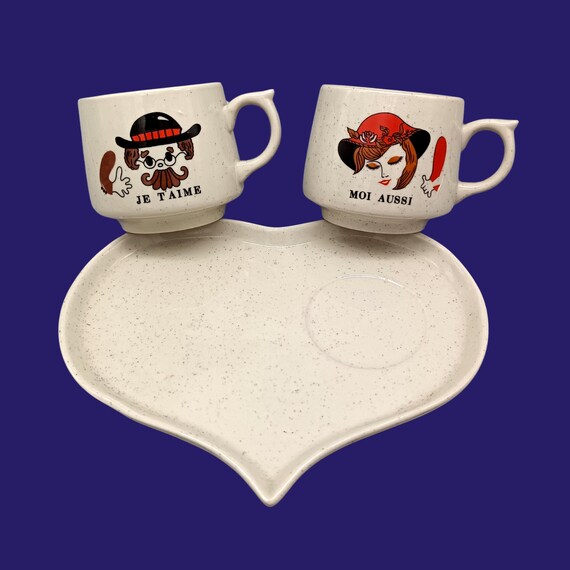 Duo TASSES couple, man and woman, vintage stoneware cup from the 60s-70s