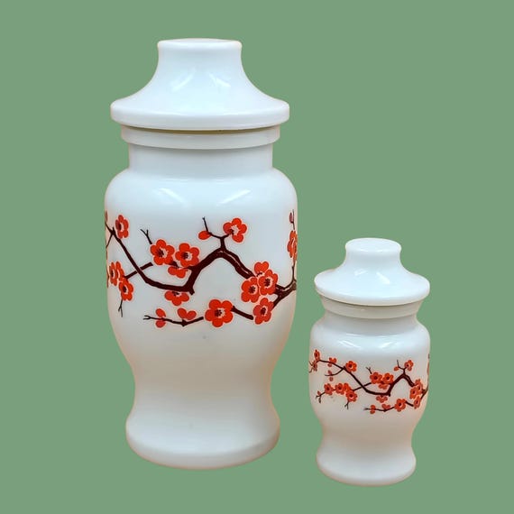 Duo Apothecary Jars, White Opaline Ariel white orange