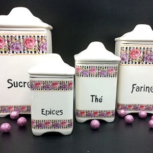 4 Art Deco spice jars DITMAR URBACH, vintage, flour sugar tea food boxes