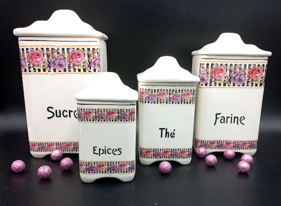 4 Art Deco spice jars DITMAR URBACH, vintage, flour sugar tea food boxes