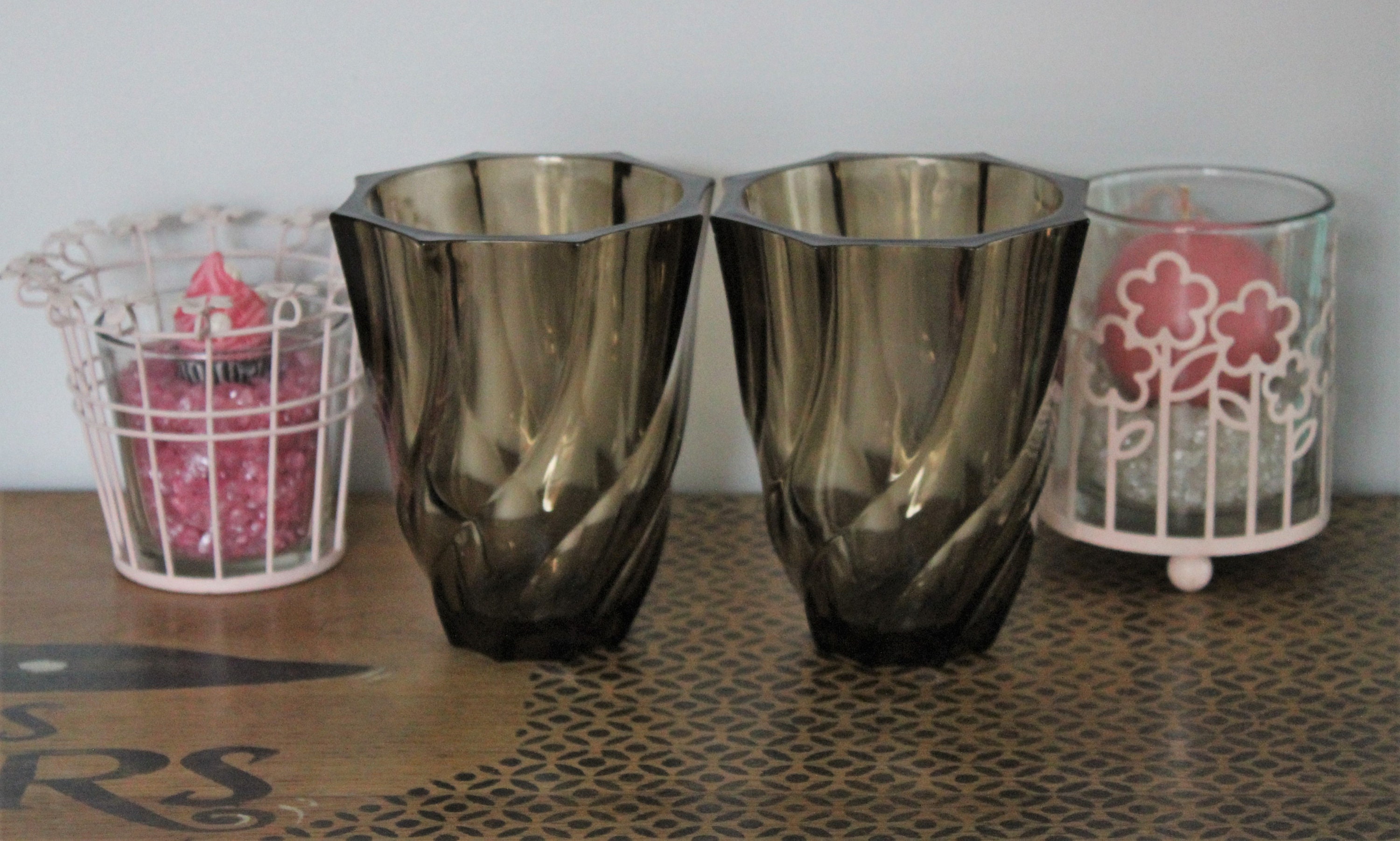 Duo de Vases Style Torsadé en Verre Fumé, Lever, Vase Vintage