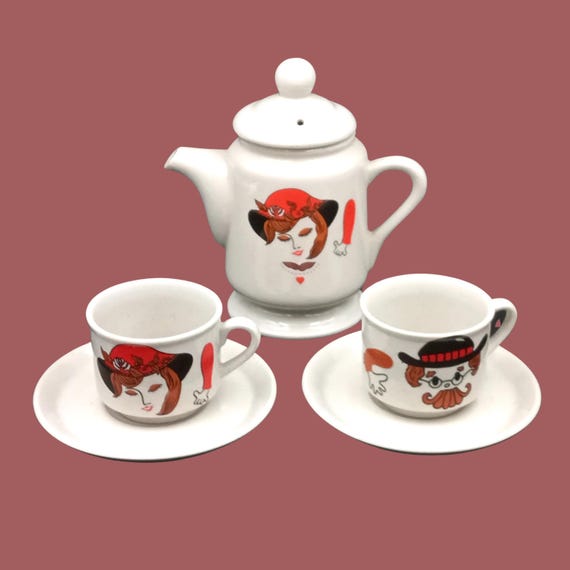 Duo of CUPS couple, man and woman, valentine valentine, vintage stoneware from the 60s-70s