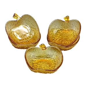 5 Amber Glass Apple Bowls, Dessert Bowl, Ice Cream Bowls