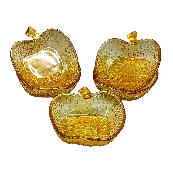 5 Amber Glass Apple Bowls, Dessert Bowl, Ice Cream Bowls