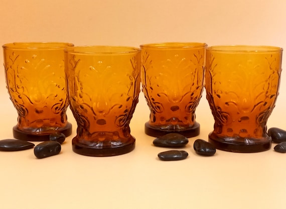 4 large vintage amber goblet GLASSES