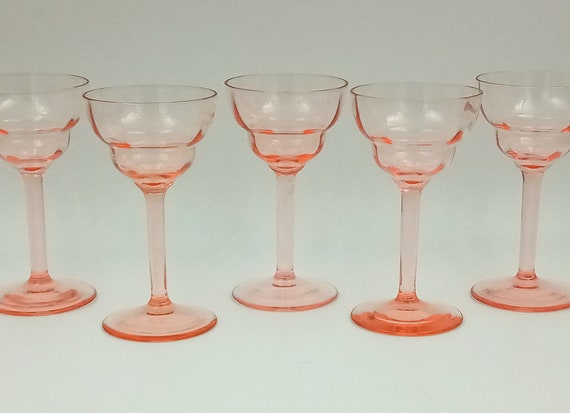 Antique pink liqueur GLASSES mid 20th century