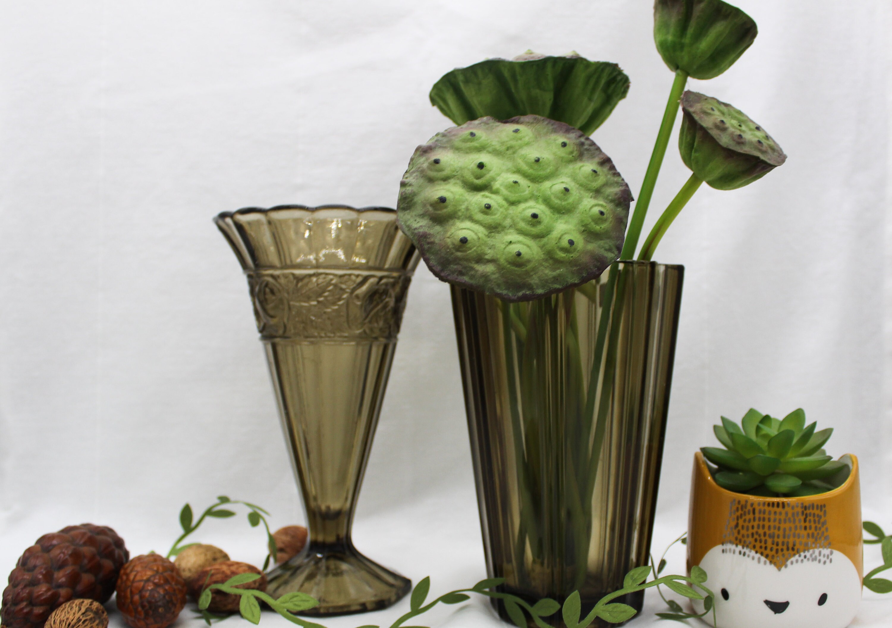 Vases Verre Fumé, Luminarc, Style Art Déco, Italie, France