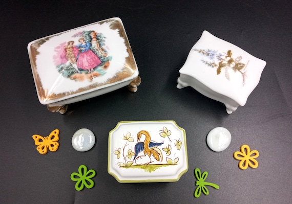 Porcelain jewelry box, rectangular box with lid, romantic porcelain decor, Shabby chic