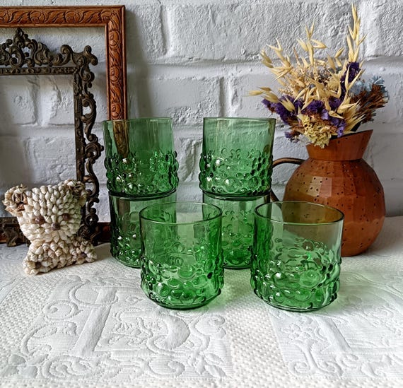 6 vintage emerald green lemonade glasses