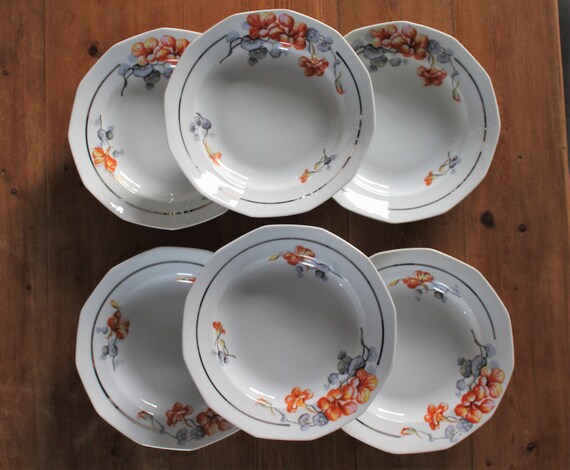 6 French hollow PLATES vintage porcelain floral decor