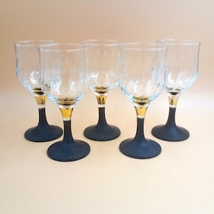 5 vintage wine GLASSES black and gold base