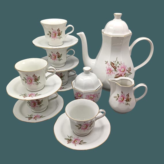 Zajecar Yugoslavia white porcelain coffee service